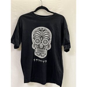 Tropical Relax Cancum Mexico Short Sleeve Basic Tshirt Black Large 100% Cotton